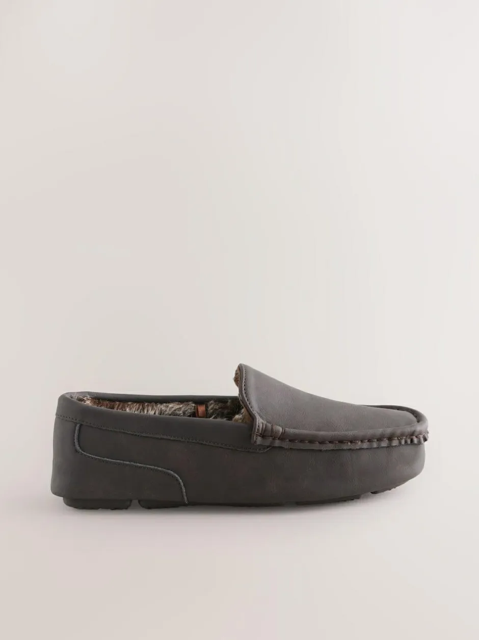 Next Faux Fur Lined Moccasin Slippers Brown Outlet