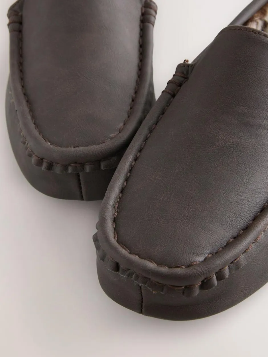 Next Faux Fur Lined Moccasin Slippers Brown Outlet