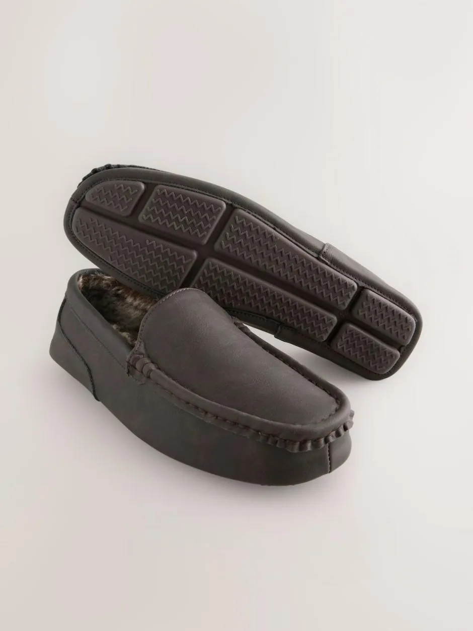 Next Faux Fur Lined Moccasin Slippers Brown Outlet