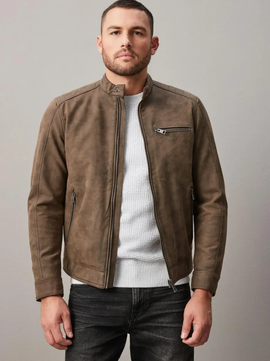 Next Faux Leather Biker Jacket Brown Discount