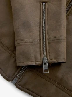 Next Faux Leather Biker Jacket Brown Discount