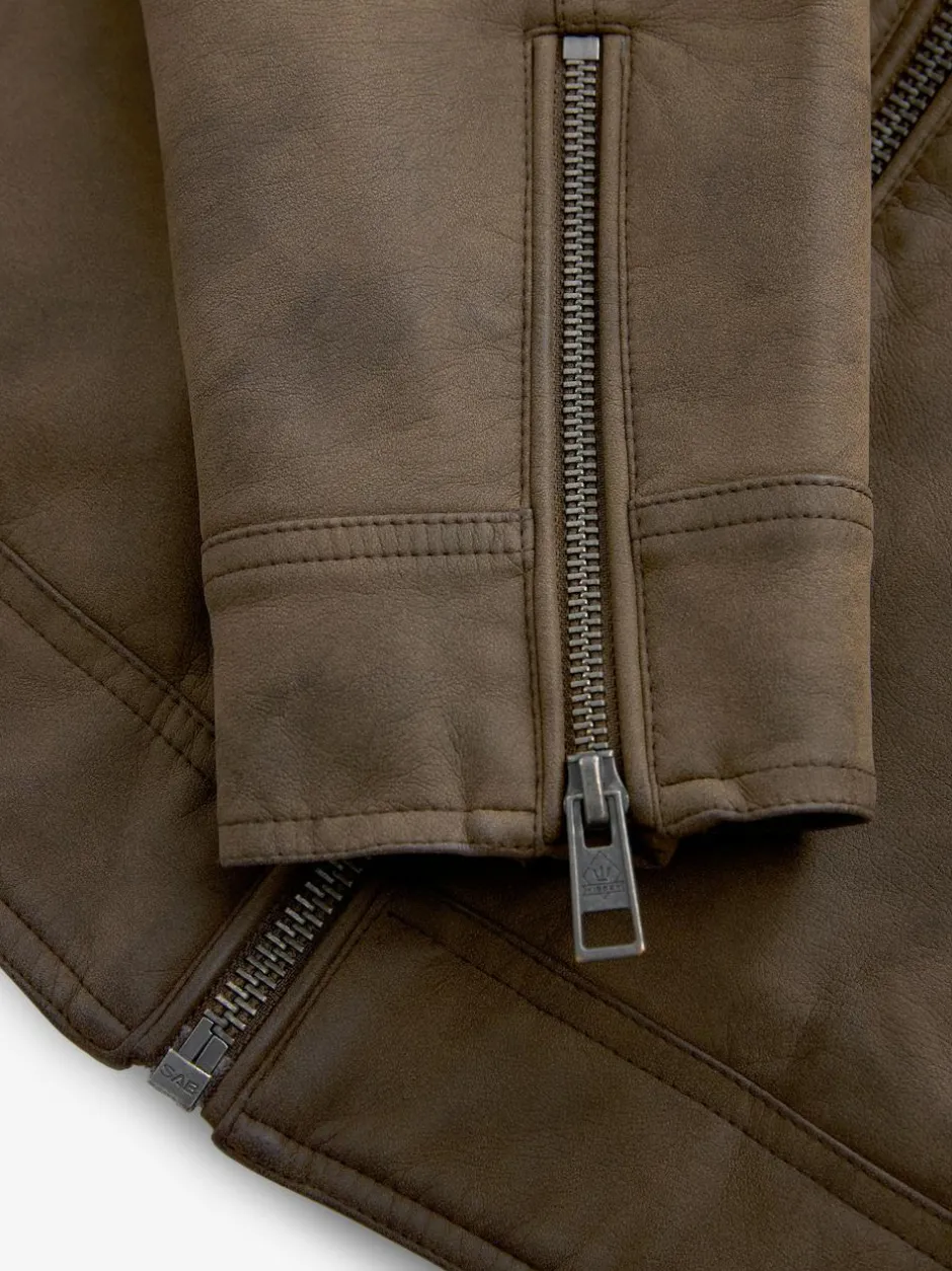 Next Faux Leather Biker Jacket Brown Discount