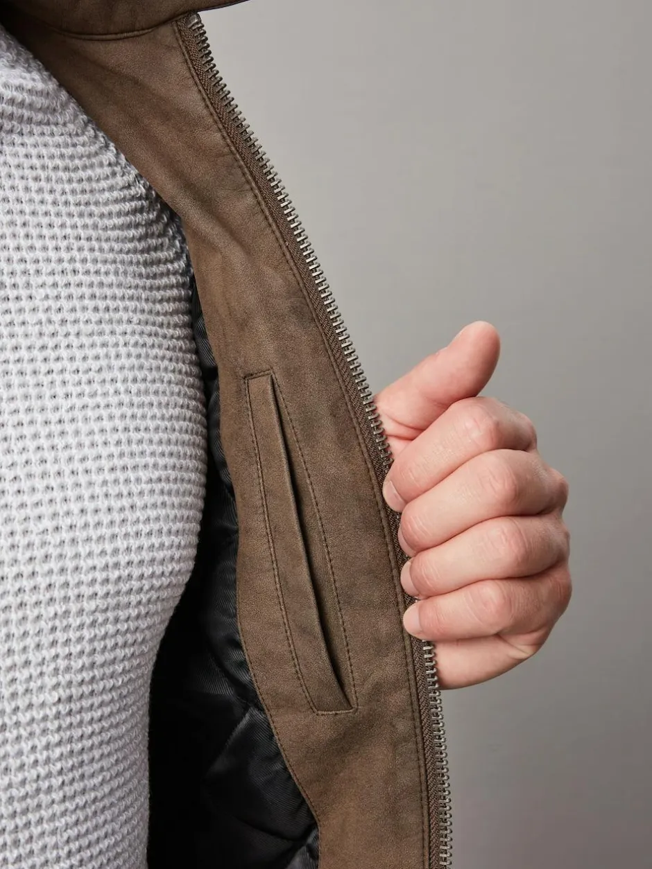 Next Faux Leather Biker Jacket Brown Discount