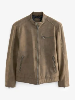 Next Faux Leather Biker Jacket Brown Discount
