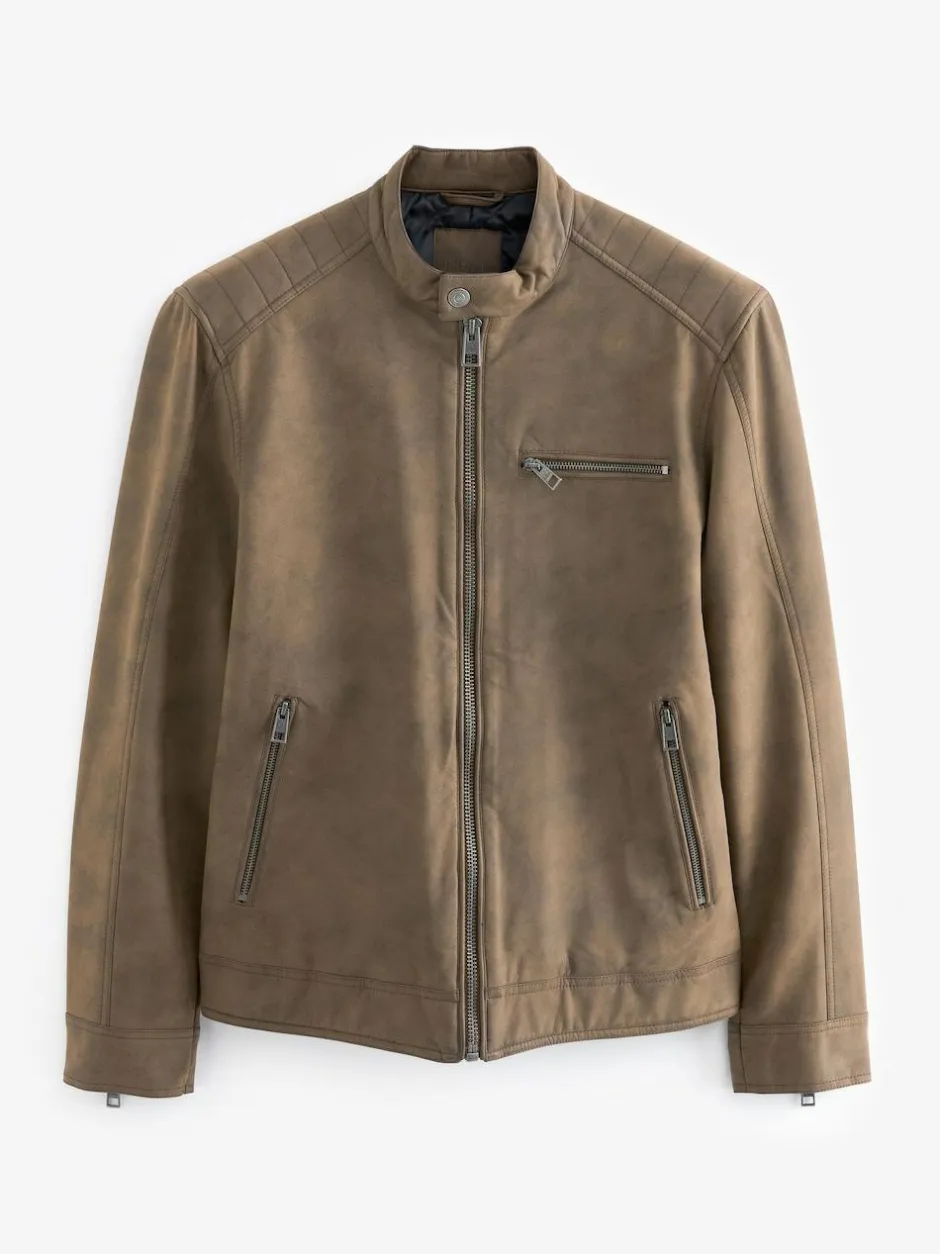 Next Faux Leather Biker Jacket Brown Discount