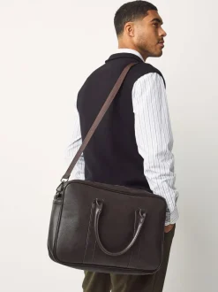Next Faux Leather Briefcase Brown Sale