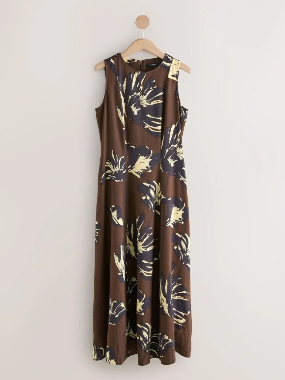 Next Sleeveless Column A-Line Maxi Dress Brown Floral Discount