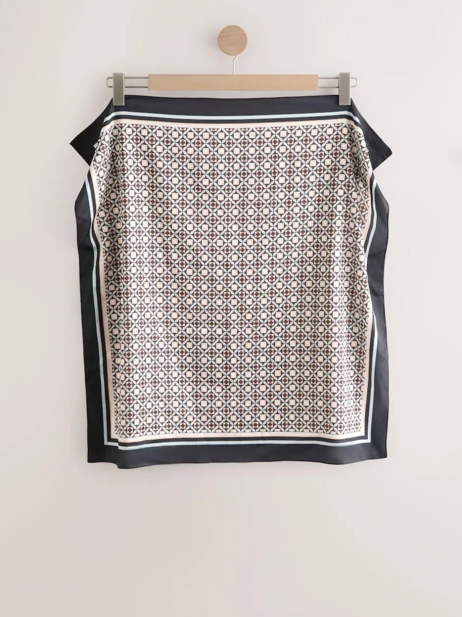 Next Brown Geometric Print Satin Square Scarf Hot