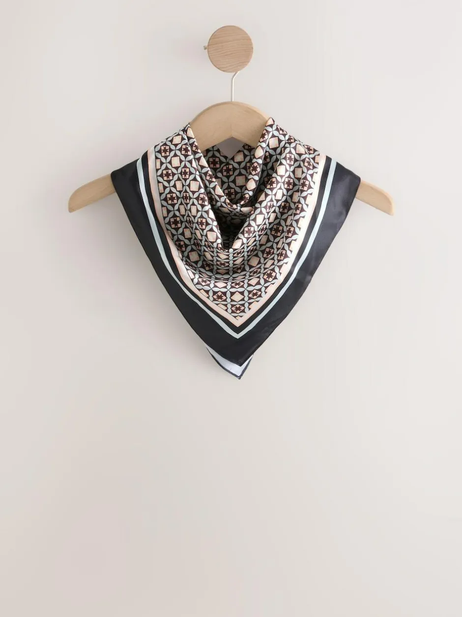 Next Brown Geometric Print Satin Square Scarf Hot