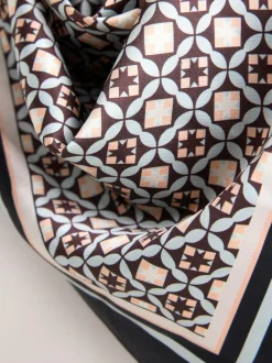 Next Brown Geometric Print Satin Square Scarf Hot