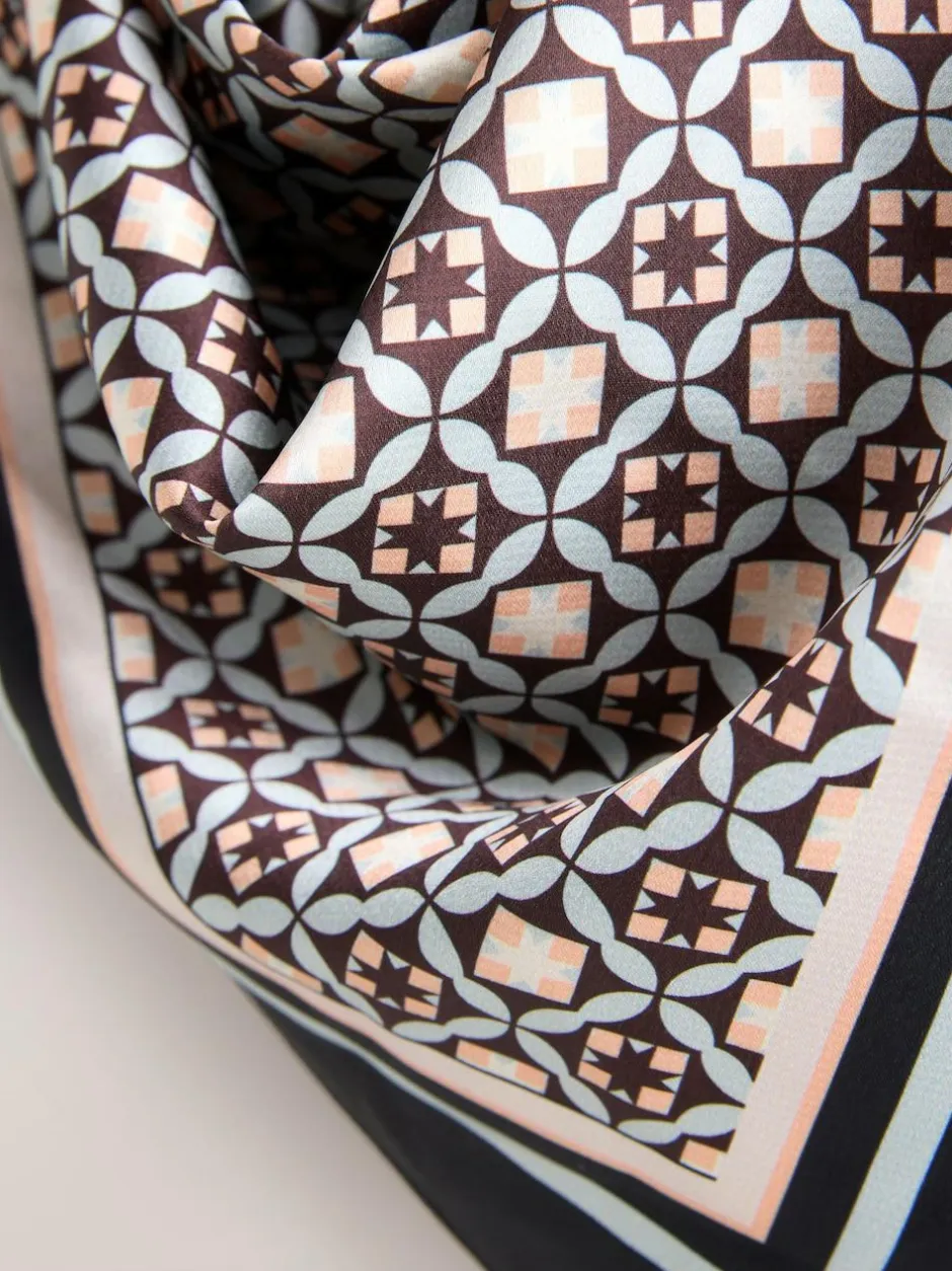Next Brown Geometric Print Satin Square Scarf Hot