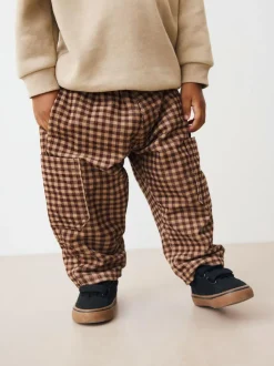 Next Brown Gingham Corduroy Wide Leg Trousers (3mths-7yrs) New