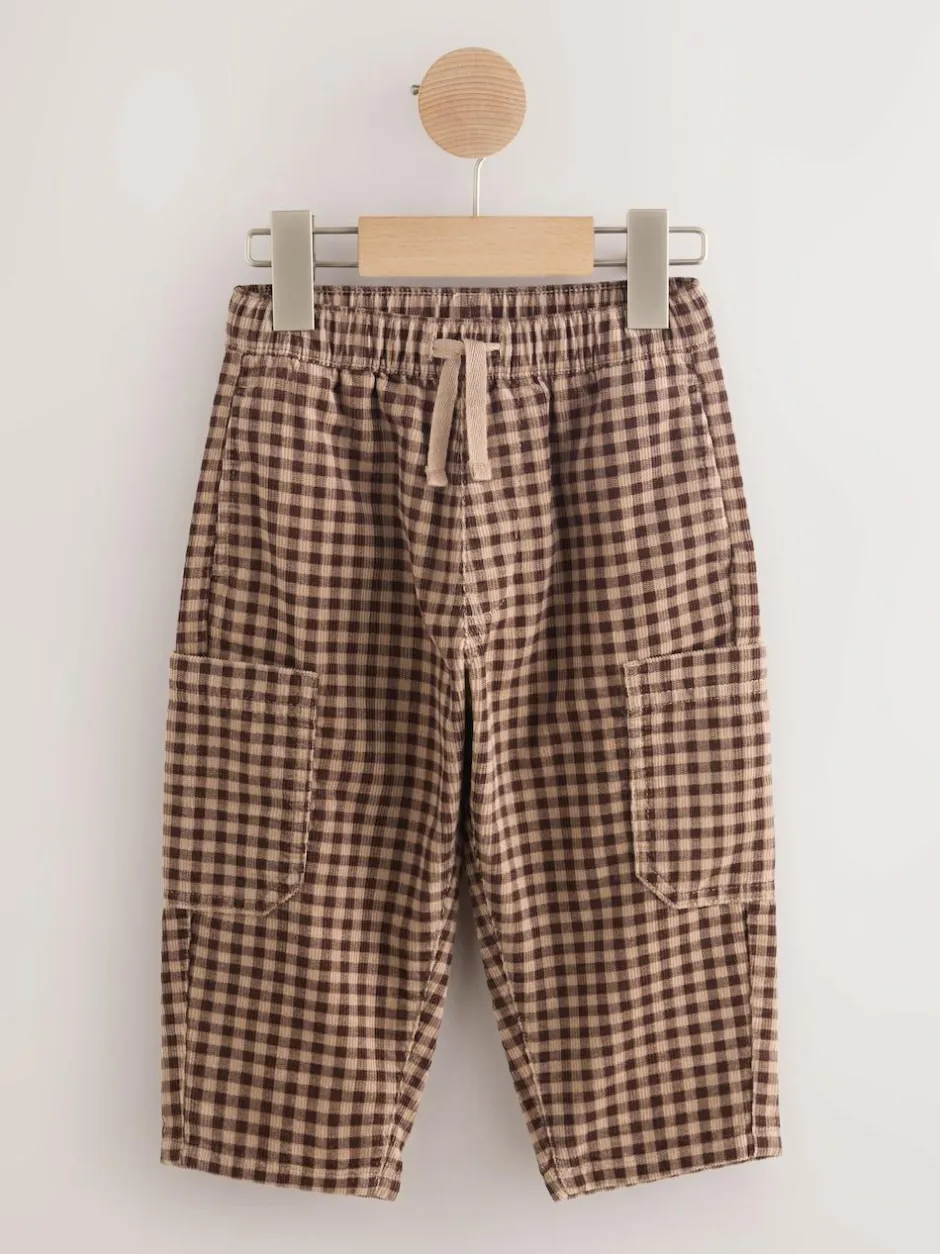 Next Brown Gingham Corduroy Wide Leg Trousers (3mths-7yrs) New