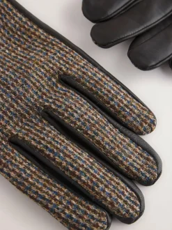 Next Harris Tweed And Leather Gloves Brown Sale