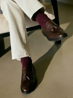 Next Leather Tassel Loafers Brown New