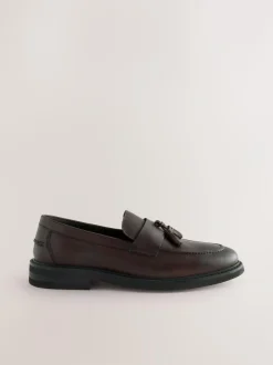 Next Leather Tassel Loafers Brown New
