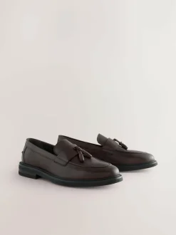 Next Leather Tassel Loafers Brown New