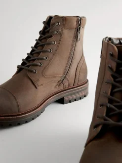 Next Leather Toe Cap Zip Up Boots Brown Discount
