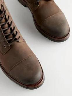 Next Leather Toe Cap Zip Up Boots Brown Discount
