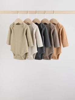 Next Brown Long Sleeve Baby Bodysuits 5 Pack Sale