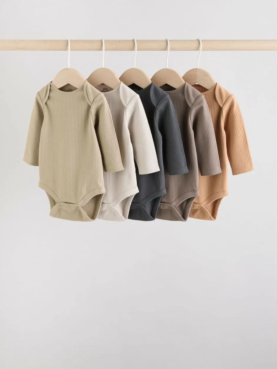 Next Brown Long Sleeve Baby Bodysuits 5 Pack Sale