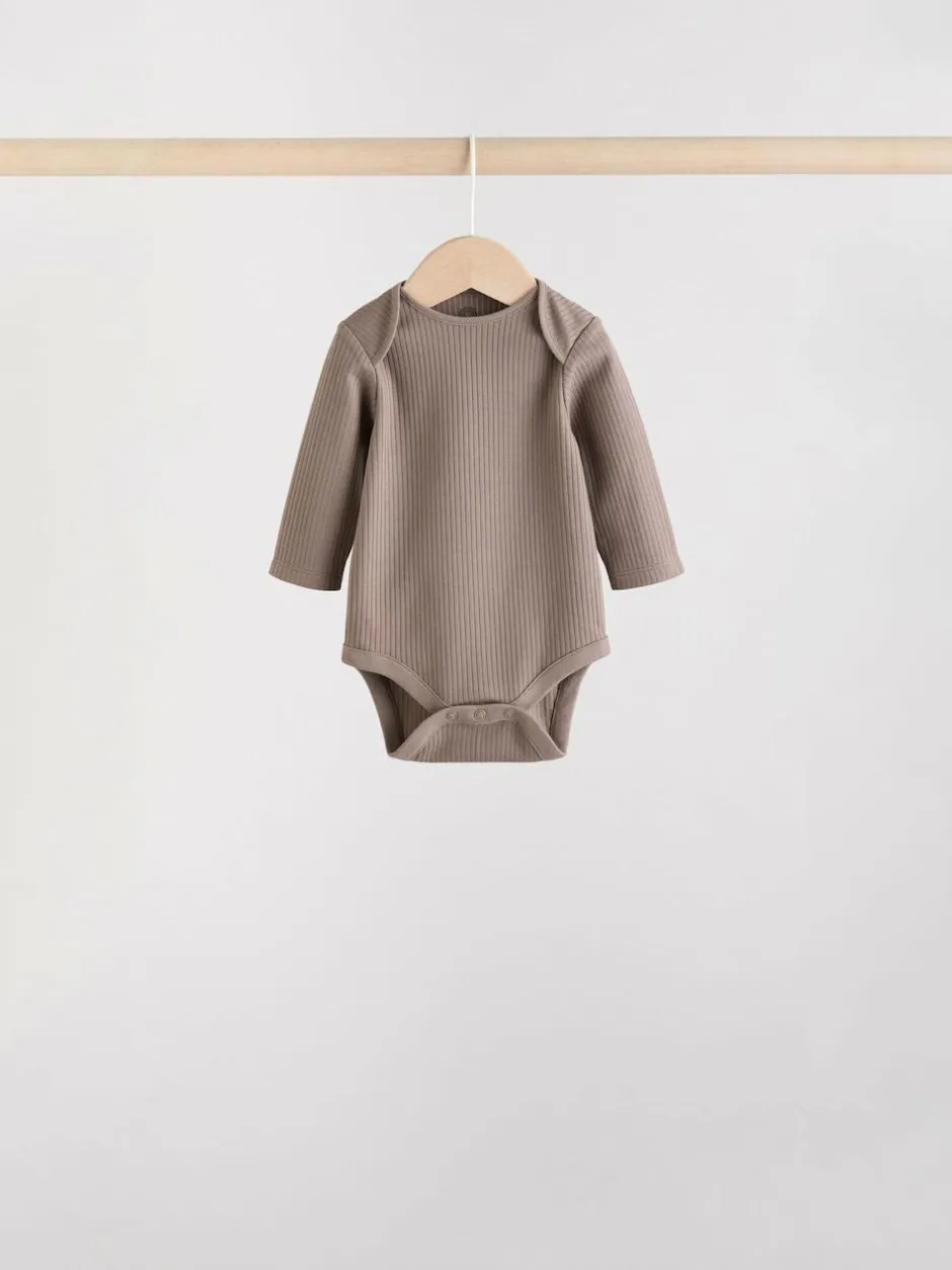 Next Brown Long Sleeve Baby Bodysuits 5 Pack Sale