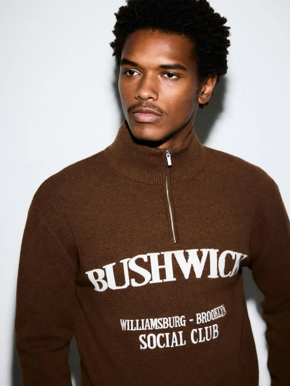 Next Brown N.Premium Mid-Weight Bushwick Graphic Zip Neck Jumper Online