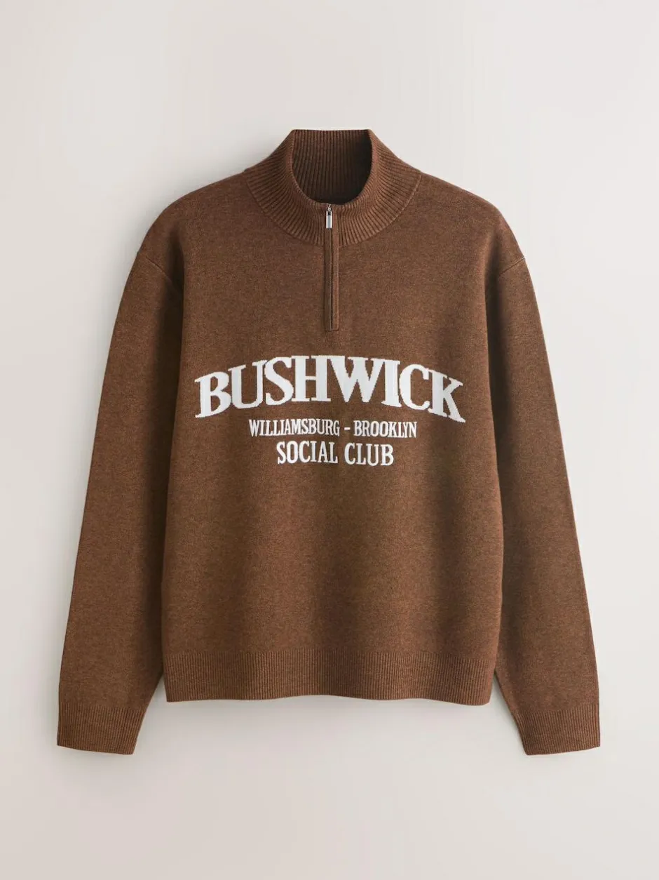 Next Brown N.Premium Mid-Weight Bushwick Graphic Zip Neck Jumper Online