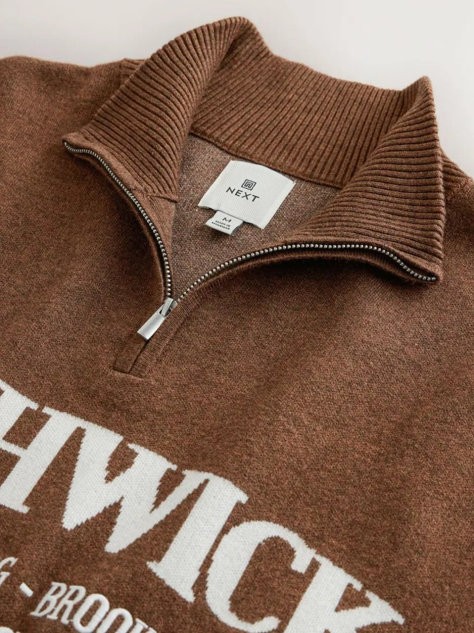 Next Brown N.Premium Mid-Weight Bushwick Graphic Zip Neck Jumper Online