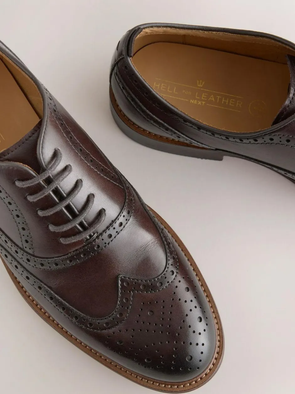 Next Oxford Wingcap Leather Shoes Brown Clearance