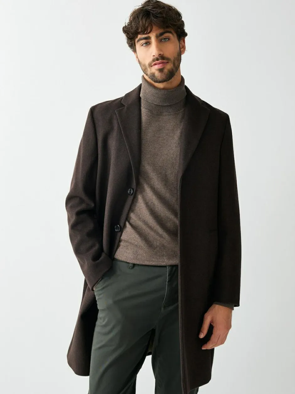 Next Regular Fit Epsom Overcoat with Wool Brown New