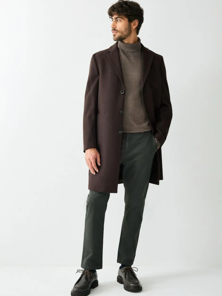 Next Regular Fit Epsom Overcoat with Wool Brown New