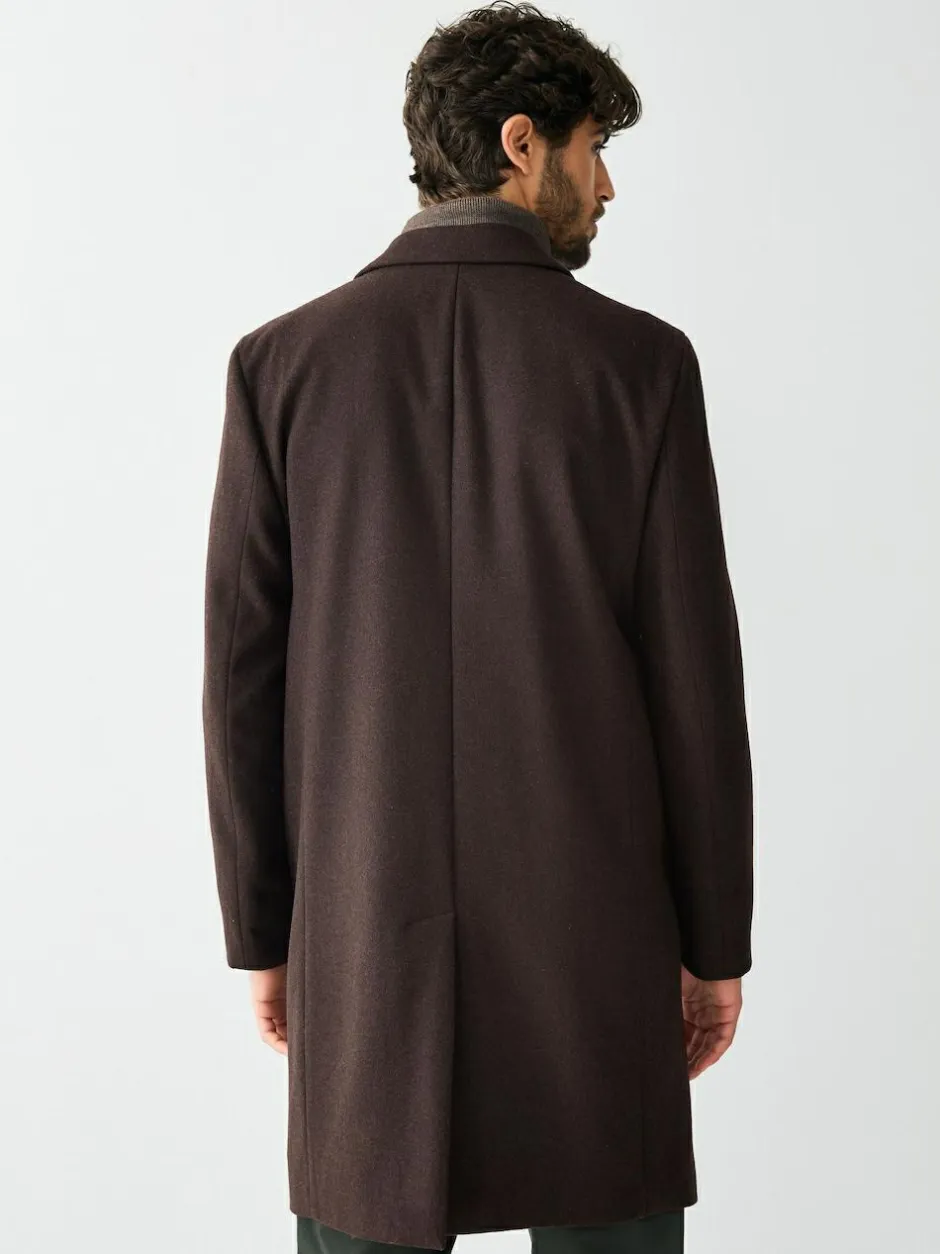 Next Regular Fit Epsom Overcoat with Wool Brown New