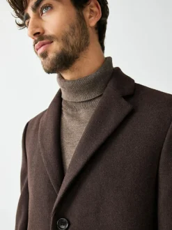 Next Regular Fit Epsom Overcoat with Wool Brown New