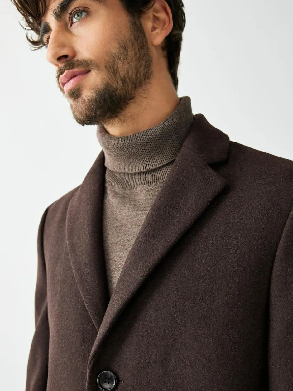 Next Regular Fit Epsom Overcoat with Wool Brown New