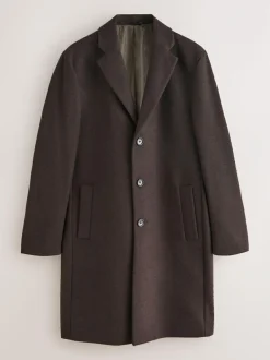 Next Regular Fit Epsom Overcoat with Wool Brown New