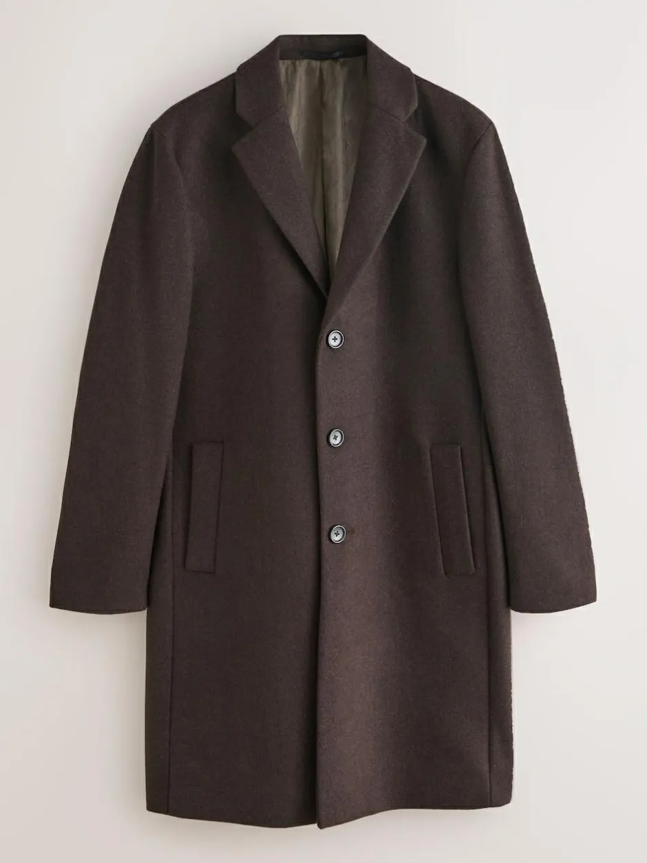 Next Regular Fit Epsom Overcoat with Wool Brown New