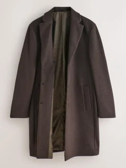 Next Regular Fit Epsom Overcoat with Wool Brown New