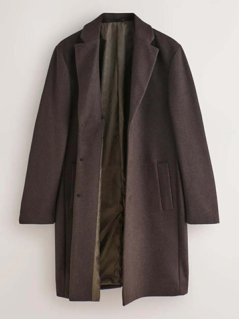 Next Regular Fit Epsom Overcoat with Wool Brown New