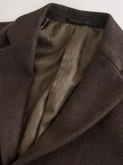 Next Regular Fit Epsom Overcoat with Wool Brown New