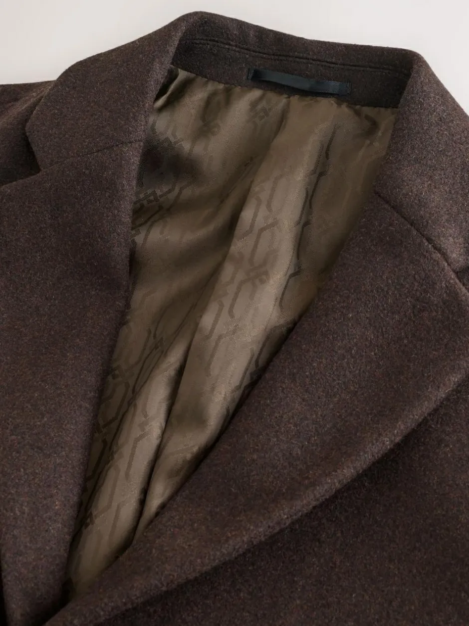 Next Regular Fit Epsom Overcoat with Wool Brown New