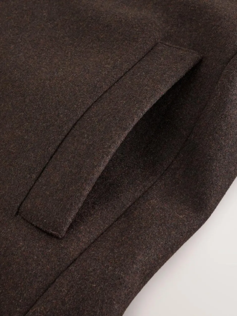 Next Regular Fit Epsom Overcoat with Wool Brown New