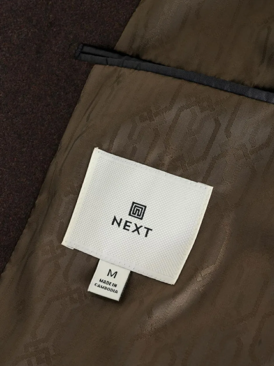 Next Regular Fit Epsom Overcoat with Wool Brown New