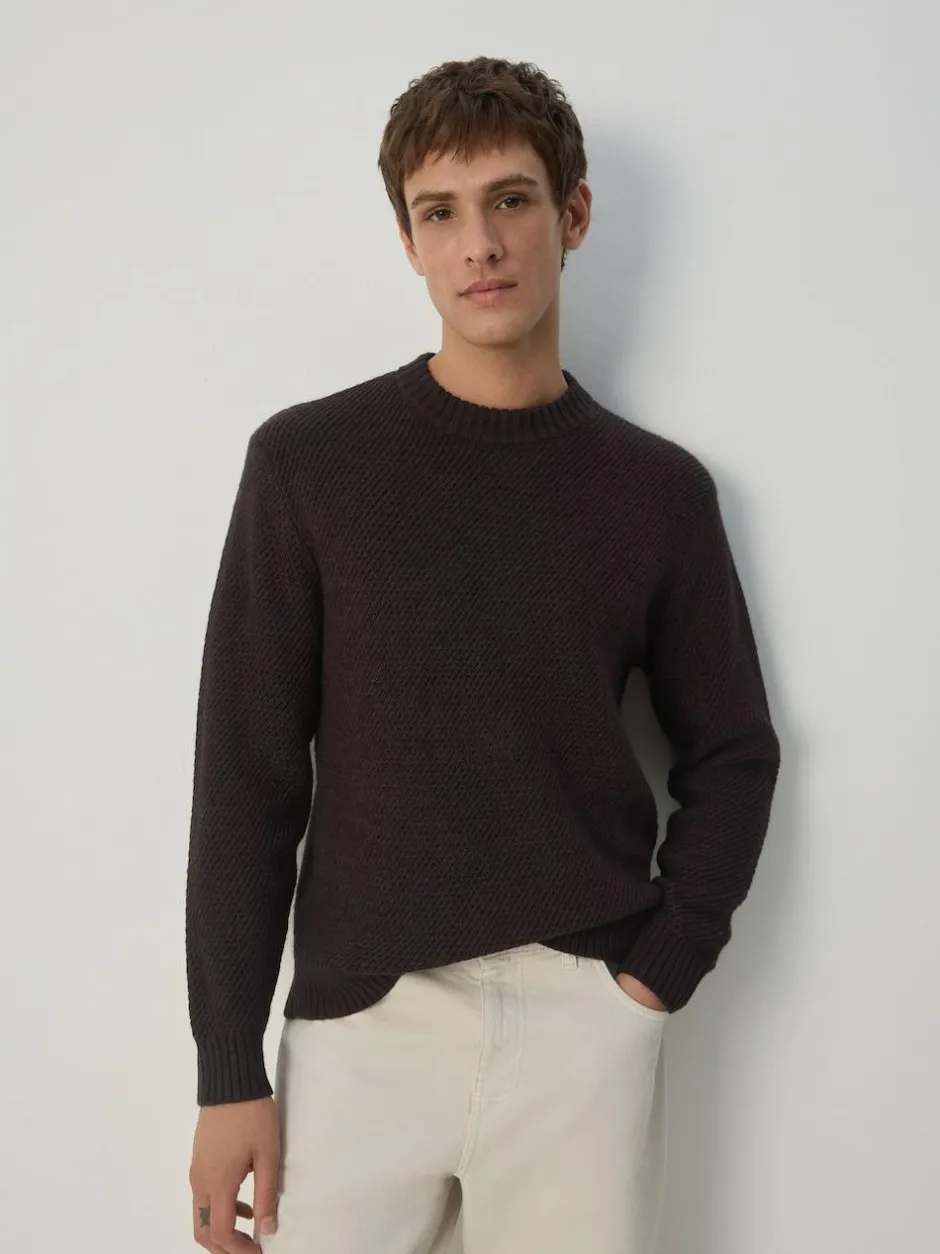Next Regular Fit Textured Crew Jumper Brown Online