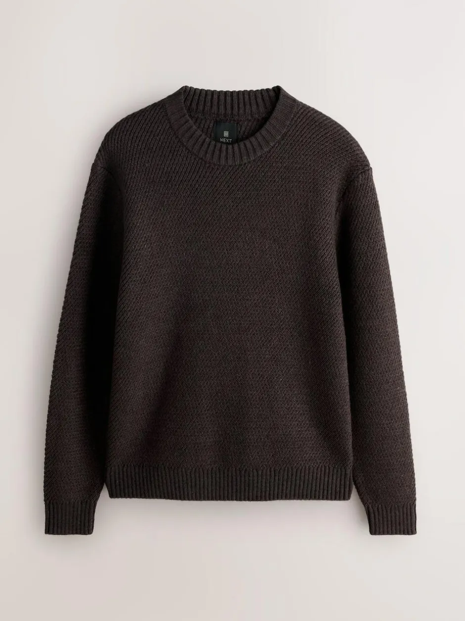 Next Regular Fit Textured Crew Jumper Brown Online