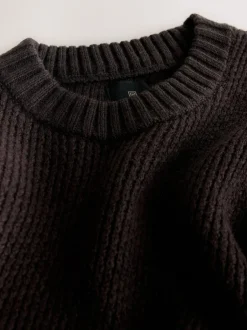 Next Regular Fit Textured Crew Jumper Brown Online