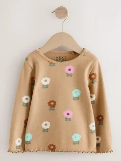 Next Brown Rib Long Sleeve T-Shirt (3mths-7yrs) New
