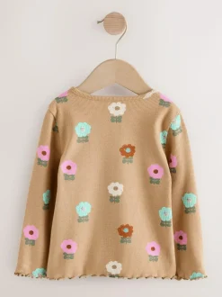 Next Brown Rib Long Sleeve T-Shirt (3mths-7yrs) New
