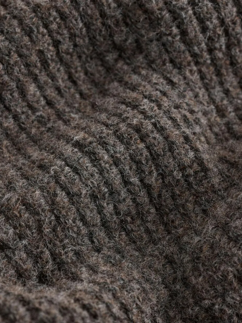 Next Rib Texture Zip Through Cardigan with Wool Brown Outlet