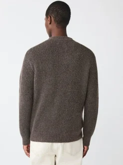 Next Rib Texture Zip Through Cardigan with Wool Brown Outlet